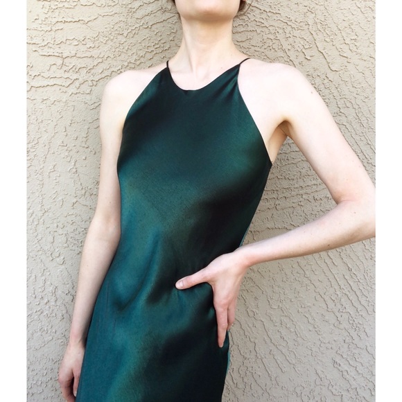 high neck emerald green dress